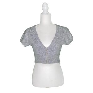 SHORT-SLEEVE CROPPED BUTTON-UP WOOL CARDIGAN W/ V-NECK · SIZE M · HERITAGE 1981